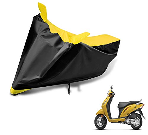 Image of Auto Hub Scooty Cover Compatible with Activa i with Mirror Pocket, Dustproof, Heat Resistant, Triple Stitched, Activa i Scooty Cover- Black, Yellow