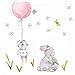 Little Deco adesivo da parete per cameretta dei bambini, motivo coniglietti con palloncino rosa e stelle, famiglia di animali, DL209-12