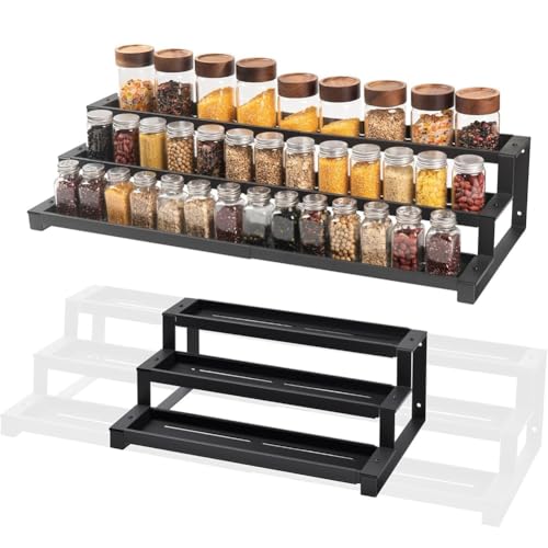 Expandable Kitchen Spice Rack, Three-tier Metal Spice Organizer, Suitable For Kitchen Countertops And Cabinet Wall-mounted Spice Storage Boxes.