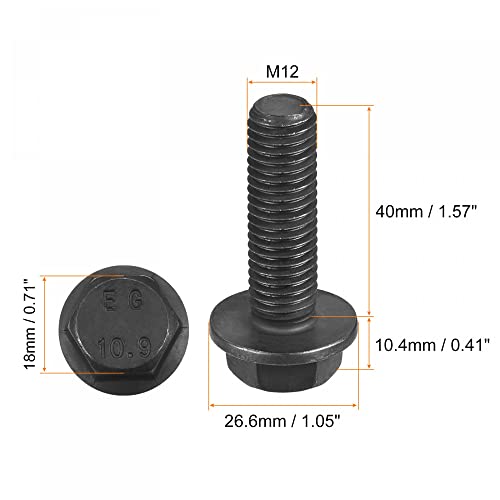 Image of uxcell Metric M12x40mm Hex Flange Bolts, 6pcs 10.9 Grade Carbon Steel Hexagon Head Screws