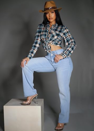 Image of Moda Xpress Women's Butt Lifting High Waisted Bootcut Jeans - Stretchy, Comfortable Flare Jeans in Junior Size Vintage Style