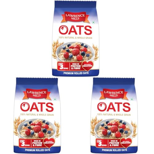 Image of Lawrence Mills Oats 1KG Pouch, 100% Natural & Whole Grain, High Premium Rolled | Instant Oats (Pack of 3)