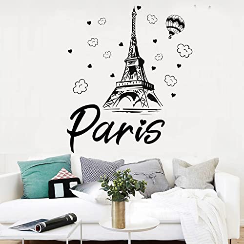 Infunly Large Eiffel Tower Wall Stickers Decorations Black Paris Romantic French Big Tower Wall Stickers Decal Balloon Clouds For Bedroom Livingroom Bathroom Kitchen Windows #TOP1