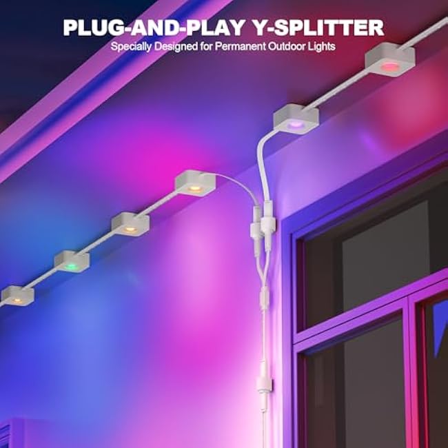 Permanent Outdoor Lights Y-Shaped Extension Cable,IP68 Rated, Compatible with Govee and Other Permanent Outdoor Lighting Systems (Y-Shaped Female-to-Male)