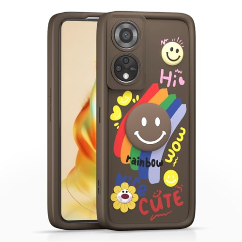 Image of Pikkme Back Cover for Oppo Reno 8T | Soft Silicone| Cute Rainbow Smile & 3D Cartoon Flower Design | Shockproof Raised Camera Protection Bumper Case (Brown)