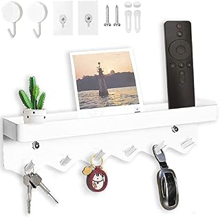 Echehi 6 Hooks Modern Key Holder, Multifunctional Self Adhesive or Drilling 2 Ways Installation Wall Key Rack, Key Hooks Wall Mounted for Entrance Area, Kitchen, Office, Bathroom, Living Room (White)