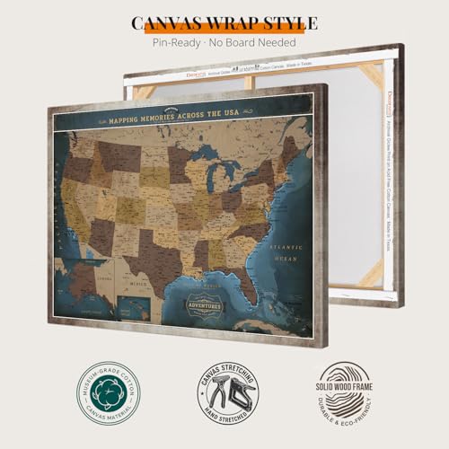 Image of DECORARTS - Antique Navy Blue USA Travel Map Wall Art, Vintage United States Canvas Map for Home Office Living Room Decor, Ready to Hang, 40x30''