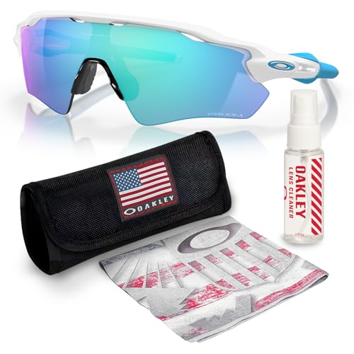 Oakley OO9208 RADAR EV PATH POLISHED WHITE Frame – PRIZM SAPPHIRE Lens, Non-Polarized Rectangle Shape Sunglasses with Official Eyewear Kit Bundle
