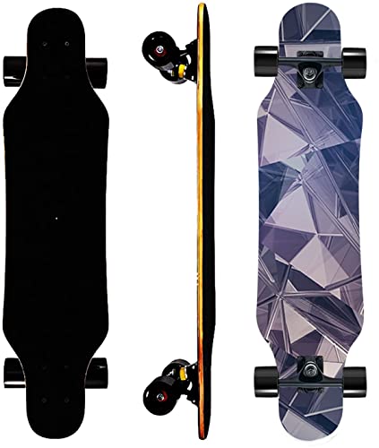 Mini Cruiser Longboard, 31 Inch Small Size Wide Wheel Skateboard, Beginner Stable & Easy-to-Control Skateboard, Suitable for Park & Street Riding, Unique Flame Pattern (Mirror)