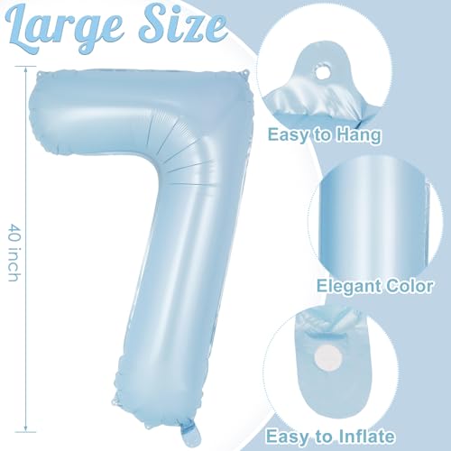 Image of Light Blue Number 7 Balloon, 40 Inch Big Large Foil Number Balloons, Giant Mylar Number 7 Balloons for 7 Year old Birthday Baby Party Decorations Supplies Anniversary