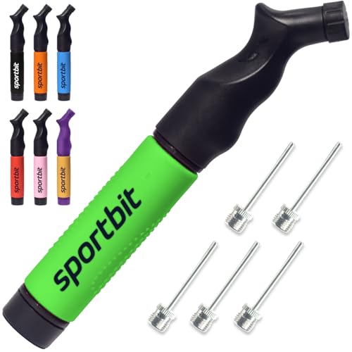 SPORTBIT Ballpumpe mit 5 Nadeln Set - Handpumpensystem zum Aufpumpen - Passt für jeden Sportball Volleyball Basketball Fußball Gymnastik Soccer Ball, Aufblasgerät Luftpumpe
