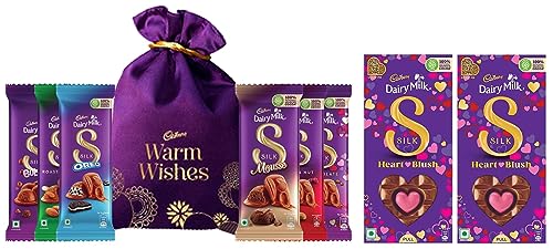 Image of Cadbury Silk Potli Valentines Pack, 343G & Dairy Milk Silk Valentine's Heart Blush Bar, 2 X 250 Gm