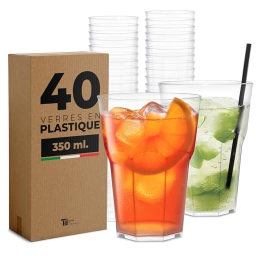 TUNDRA - Lot de 40 GOBELETS en PLASTIQUE RÉUTILISABLES 35 cl à Eau, Biere, Cocktail, Granité - Verres RECYCLABLES Incassables, BPA-Free, Transparents et ÉLASTIQUE pour Fêtes
