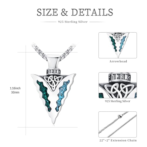 TwoAnts Arrowhead Necklace 925 Sterling Silver Silver/Yellow/Black Plated Turquoise Malachite Protection Amulet Pendant Necklace Native American Jewelry Gifts for Men Women2