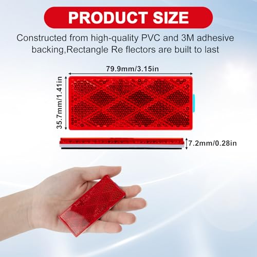 Image of 2pcs Rectangle Reflectors, High Reflectivity Stick On Safety Markers, Red | Durable PVC plastic, 3M self-adhesive backing, high reflective widely apply for motorcycle, bike, garage doors vehicle safety