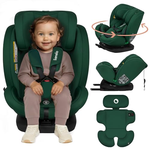 Lionelo Bastiaan i-Size Seggiolino Auto Evolutivo 4-in-1 per bambini 0-12 Anni (40-150 cm) ISOFIX, 21 Regolazioni, Girevole 360° Protezione Laterale (I-SIZE, Verde)