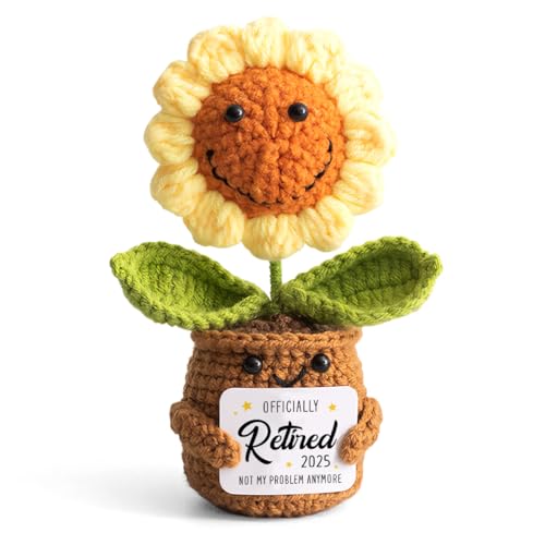 Mini Retirement Sunflower Crochet with Positive Card - Not My Problem Anymore Retired 2025 - Retirement Gift for Woman, Goodbye Gifts for Coworkers, Friend, Mom, Boss, Nurse, Teacher