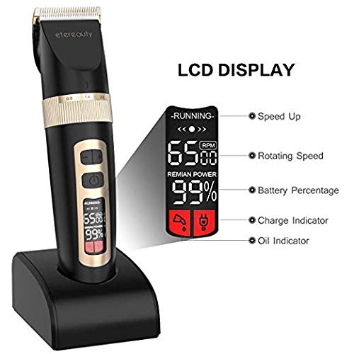 ETEREAUTY Hair Clippers for Men, Cordless Hair Trimmer, Rechargeable Beard Trimmer - with Titanium Ceramic Blade, LED Display, 3 Adjustable Speeds Beard Trimmers - Thumbnail 2