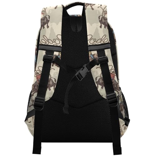 Cowboys Pattern West with Bulls Backpack Lightweight Travel School Backpack Laptop Notebook Tablet School Bag Stylish Casual Daypack with Reflective Stripes2
