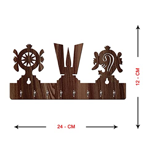 Image of Yami MDF Wood God Tirupati Balaji Tika Shape Key Holder (8 Hooks, Brown)