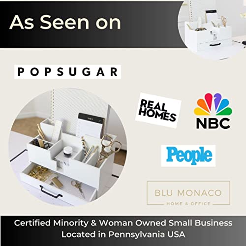 Image of White Wood Office Desk Organizers and Accessories - Home Office Organization Office Desk Accessories for Women - Office Desk Organizer - Small Desk Organizer - Desk Top Organizer with Drawer