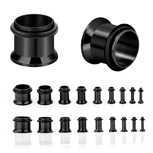 KUBOOZ 9pairs Stainless Steel Single Flared Ear Plugs Kit Tunnels Gauges Stretcher Piercings Mixed Size 14G-00G3