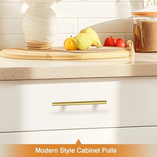 Image of Probrico 5 Pack 6-3 /10 Inch Center-to-Center Kitchen Cabinet Pulls T Bar Gold Cabinet Handles Modern Drawer Hardware Dresser Pulls, 8-4 /5 inch Total Length