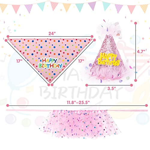 Scenereal Dog Birthday Bandana With Hat And Dress Girl Set, Puppy Birthday Party Supplies, Cute Pink Tutu Skirt Outfit For Small Medium Large Dogs #TOP1