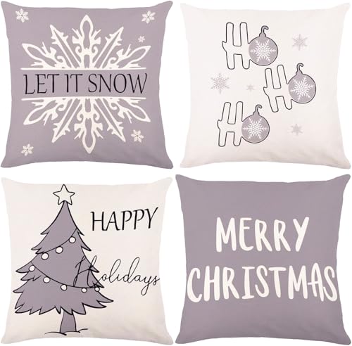 4 Stück Kissenbezug Weihnachten Kissenhülle 40x40 cm,Weiß und Grau...