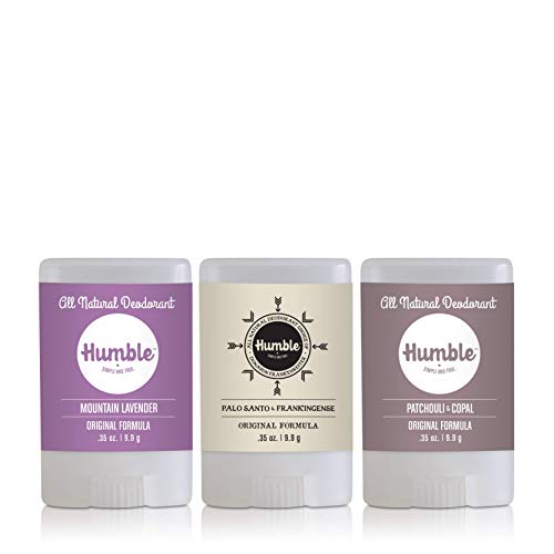 Humble Brands All Natural Aluminum Free Deodorant Stick for Women and Men with Mountain Lavender, Palo Santo & Frankincense, and Patchouli & Copal - Travel Size Pack of 3
