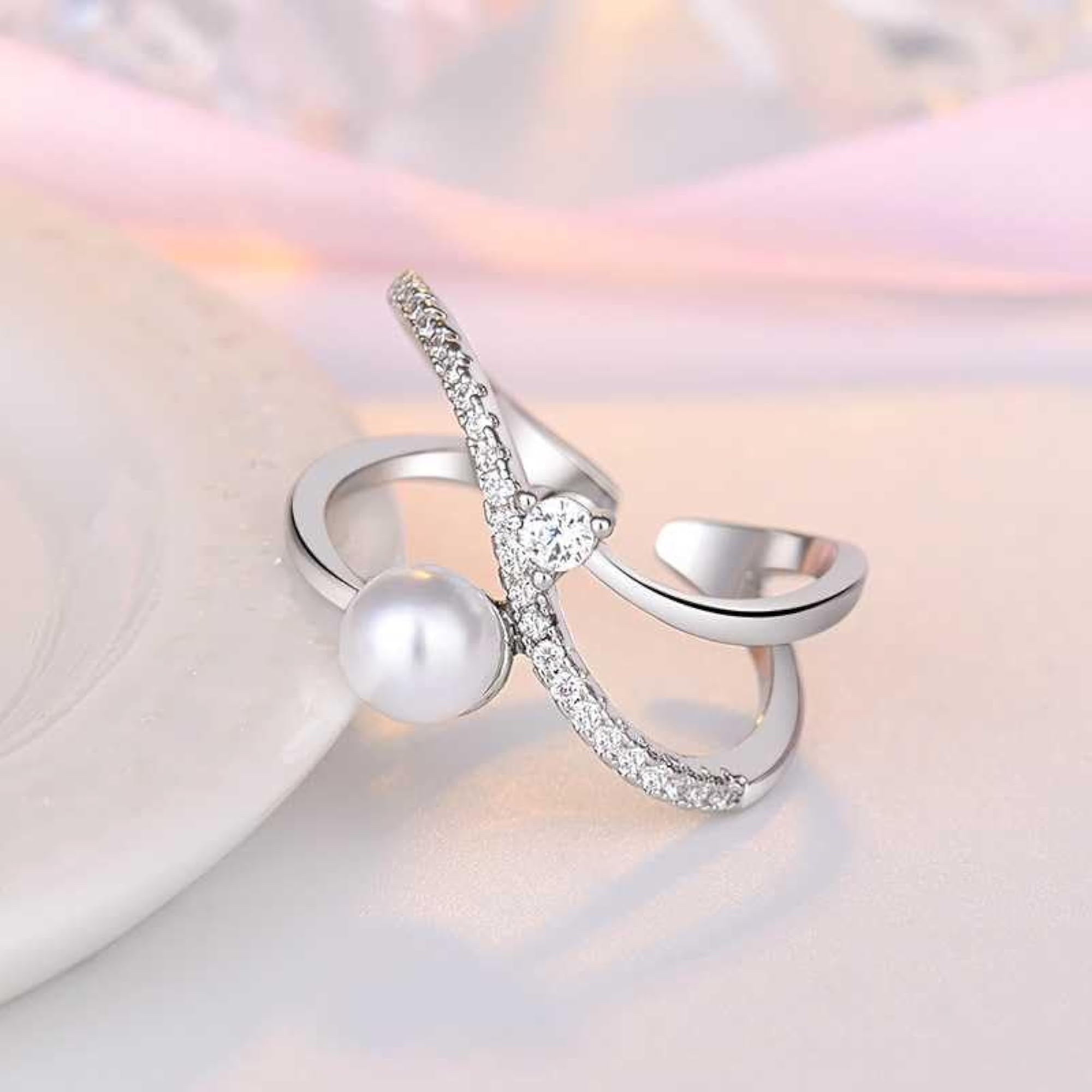 Bling Queen Pearl & CZ Open Ring