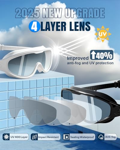 Image of Swim Goggles 2 Pack, Wide View Anti Fog&UV Swimming Goggles for Audlt, No Leak Pool Beach Essentials for Men Women