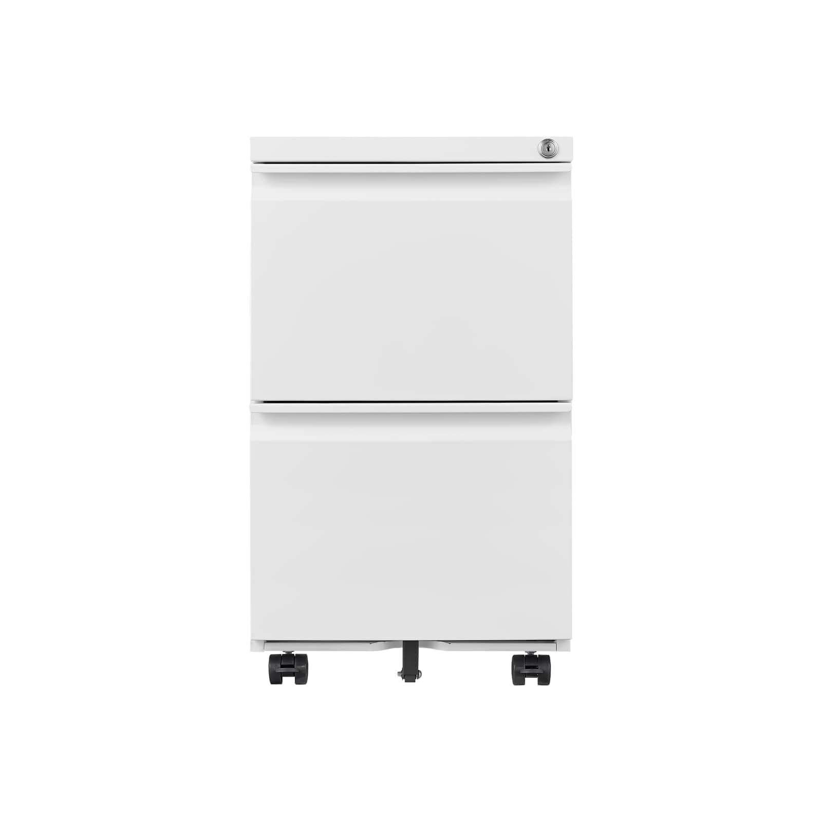 PUGSDRLY Armoire Bureau avec 2 Tiroirs pour Dossiers légaux/Lettres/A4,Caisson Bureau Mobiles avec Rangement,Armoire Metallique,Classeur Polyvalent,Design 5 Roues Anti-basculement (Blanc-C)