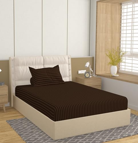 Image of 220 Cotton Feel Glace Cotton 1 Single Bedsheet with 1 Pillow Cover (90X60 Inch) Coffee
