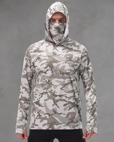 Image of FISHEAL Men's Performance Fishing Hoodie Shirt - UPF 50+ Sun Protection Long Sleeve Thumbholes Shirts with Neck Gaiter