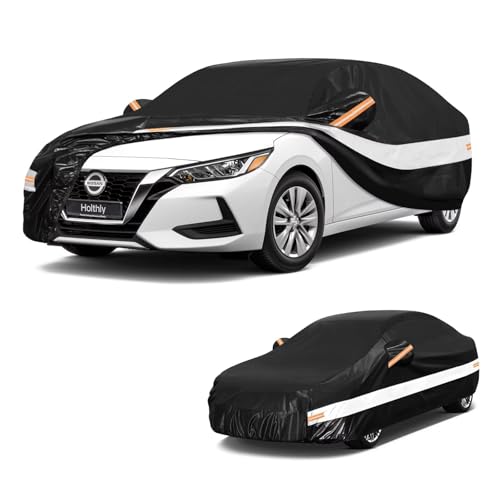 Image of 10 Layers Car Cover Custom Fit for Nissan Sentra (2006-2026), Waterproof All Weather for Automobiles, Outdoor Full Cover Sun Dust Rain Protection with Cotton. Black