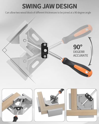 Image of TANYO Corner Clamp 4pcs 90 Degree Right Angle Clamp with Adjustable Aluminum Alloy Swing Jaw, 90 Single Handle Clamps Woodworking Tool for Welding, DIY, Wood Working