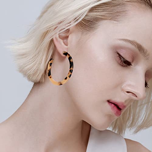 Casoty 4 Pairs Acrylic Hoops Earrings for Women, Resin Tortoise Shell Resin Hoop Earrings Fashion Statement Earrings Gifts for Women3
