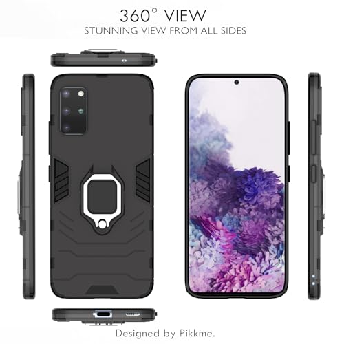 Image of Pikkme D5 Tough Armor Bumper Back Cover Case for Samsung Galaxy S20 Plus |Ring Holder & Kickstand in-Built (Black)