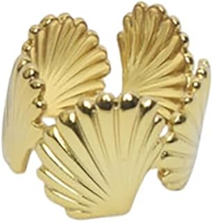 Stainless Steel Ring With See Shell Design For Girl - Gold - Free Size