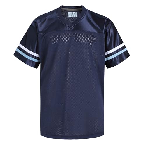 dolessismore Retro Fans Football Jerseys for Men Women Unisex Workout T-Shirts Fashion Tops Casual Outfits, White/Light Blue Stripe-navy Jersey, Medium