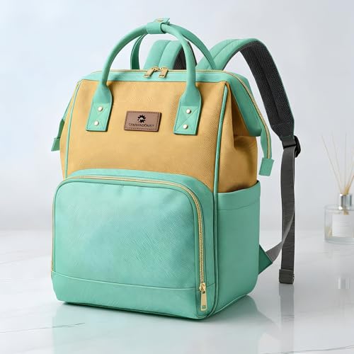 Image of StarAndDaisy Diaper Bag / 30L Lightweight Diaper Bag for Mothers for Travel with 3 Insulated Bottle Pockets /Baby Bag for Mother Travel & Hospital Bag for Baby - Green Yellow