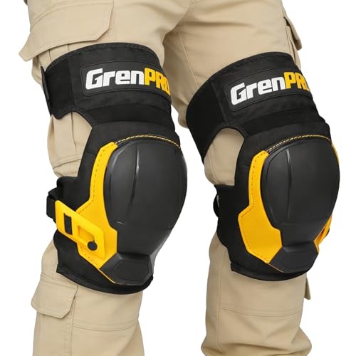 Image of GRENPRO Heavy Duty Knee Pads for Men, Gel Foam, TPR Shell, Construction | POM buckles, neoprene straps, 4-point fastening, metal rivets, 600D fabric, left-right fit, flooring, tiling, gardening