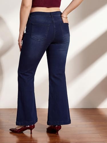 Image of Miss Chase A+ Women's Wide-Leg High-Rise Regular-Length Stretchable Shaping Denim Jeans