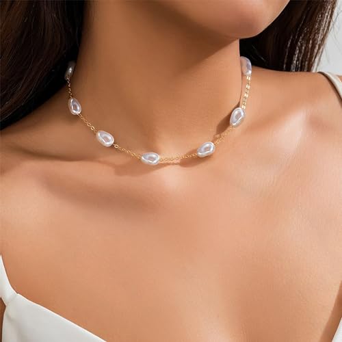 Image of SmileBelle Pearl Necklaces for Women, 18K Gold Choker