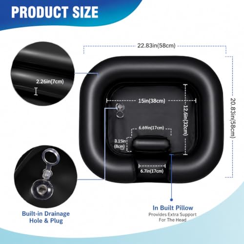 Image of Clefairy Large Portable Inflatable Hair Washing Basin for Bedridden - Wash Hair in Bed with Inflatable Shampoo Bowl.For Elderly,Disabled,Injured,Ideal Inflatable Sink for Locs Detox (Black)