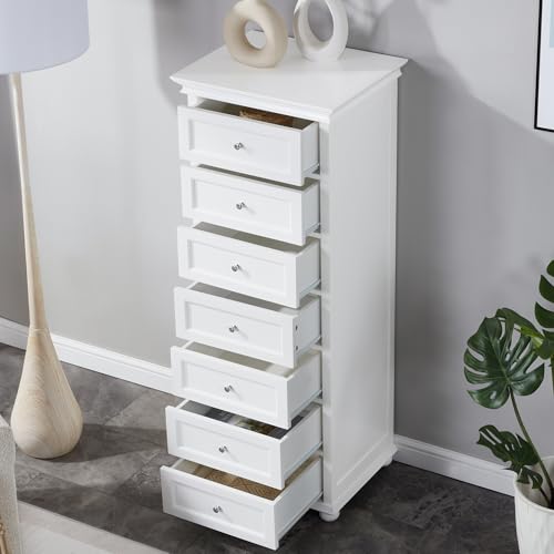 Tall White Dresser for Bedroom with 7 Drawers, 52" Tall Skinny Dresser