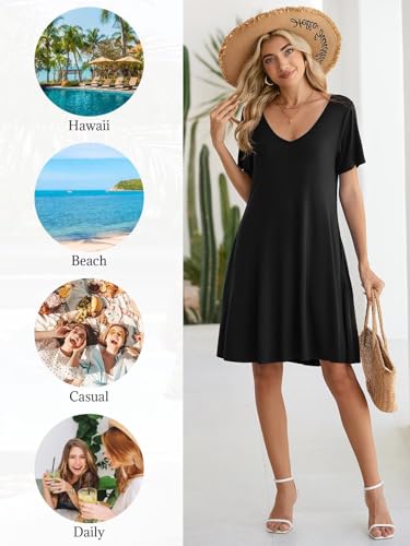 Image of BELAROI Women Casual Summer Dresses Loose Tshirt Beach Sundress V Neck Plus Size Swing Tunic Pockets