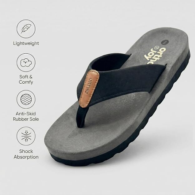 Image of ORTHO JOY Men's Orthopedic Flip Flop Sandals, Comfortable Cushioned Toe Post Slippers with Supportive Footbed.
