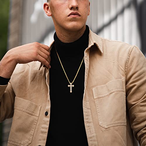 STARCHENIE Cross Necklace for Men Brass Gold Plating Cubic Zirconia Cross Pendant Jesus Christ Jewelry 24'' Rope Chain2